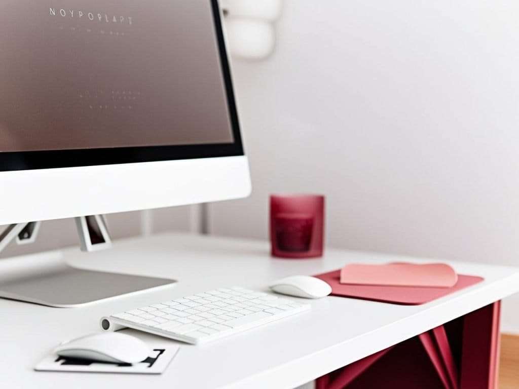Professional computer setup with sleek monitor, wireless keyboard, mouse, pink accessories, and tidy workspace designed for service-based business websites.