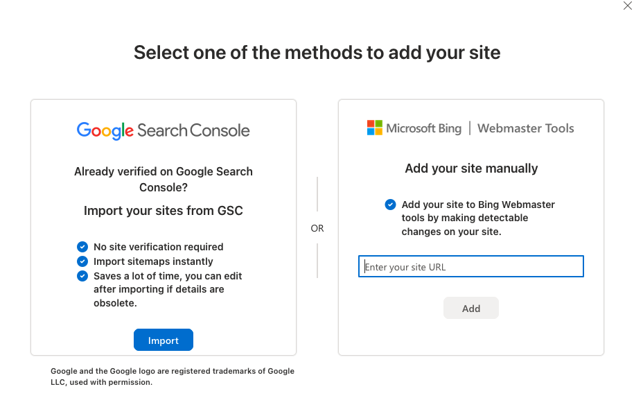 Add new website to Bing Webmaster Tools