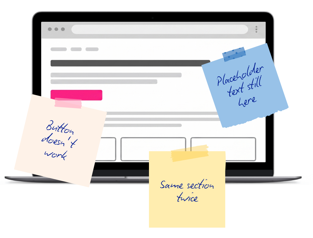 mockup of laptop with web browser and post it notes